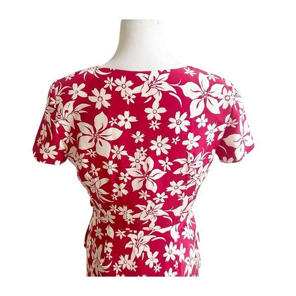 Chadwick’s Vintage Hawaiian Print Wrap Dress Size 8 Petite Red Ivory 100% Silk - Picture 8 of 11